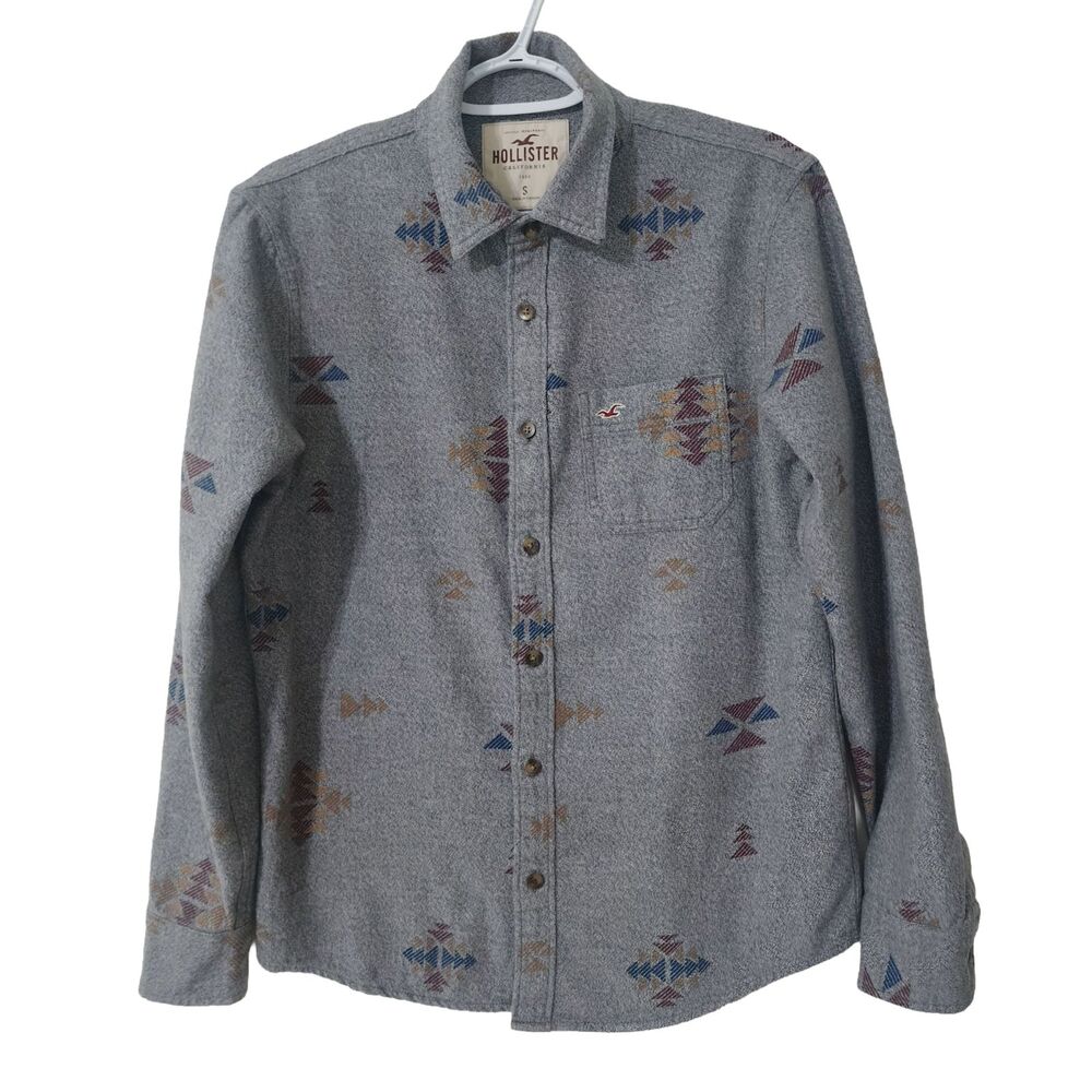 Hollister Aztec Flannel Shirt Mens S Gray Southwestern Western Long Sleeve EUC